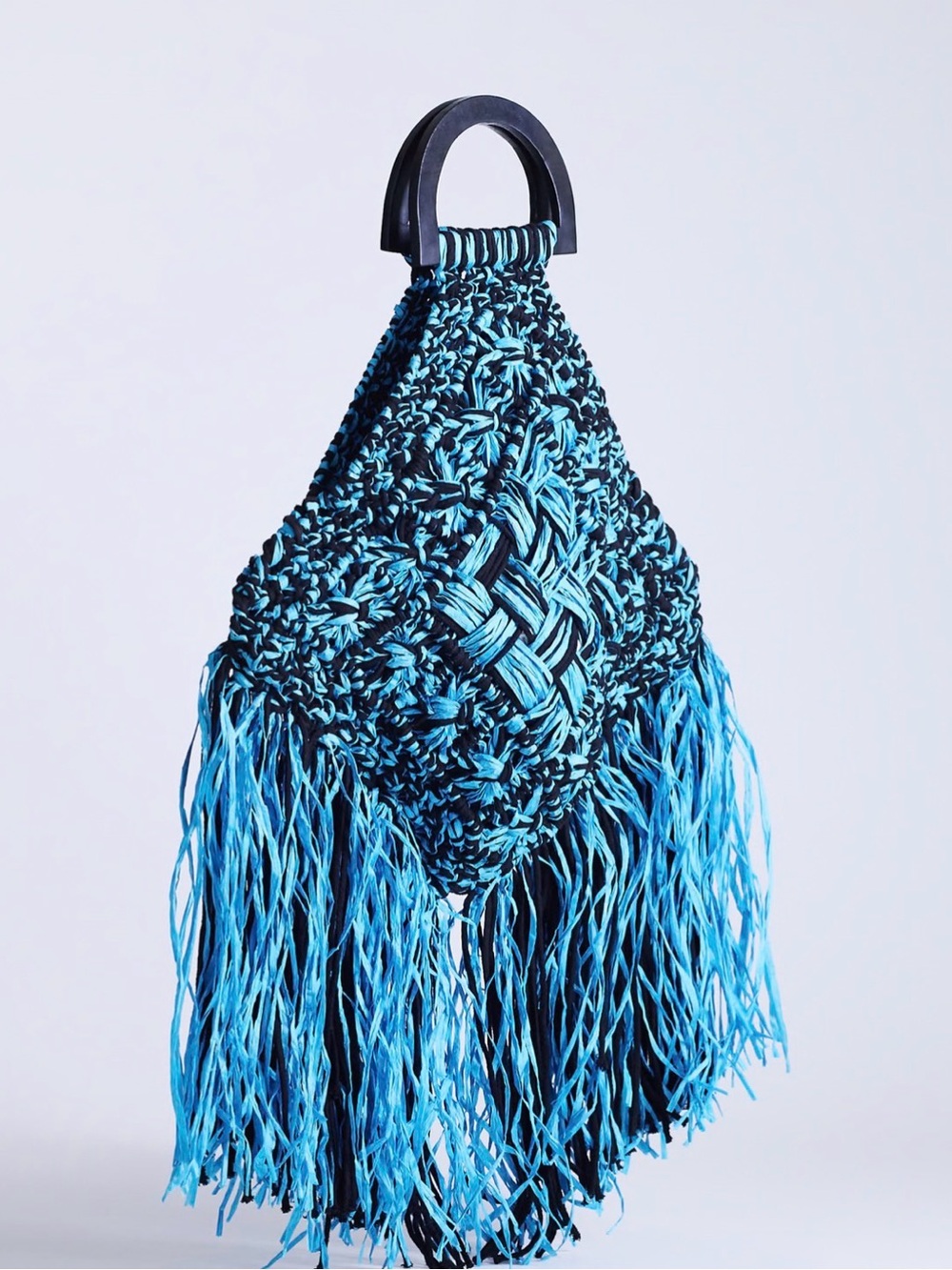 Topshop Black and Bright Blue Woven Fringe Satchel - Picture 2 of 5